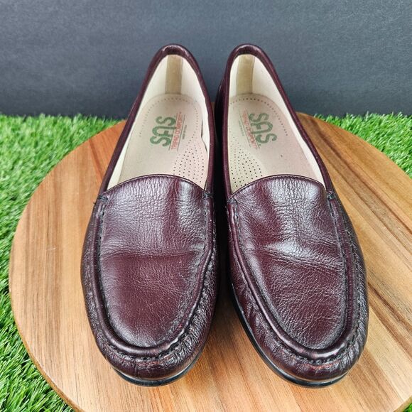 SAS Simplify Moc Toe Comfort Slip On Loafer Leather Burgundy Wine Women's 9.5 N - Picture 7 of 10